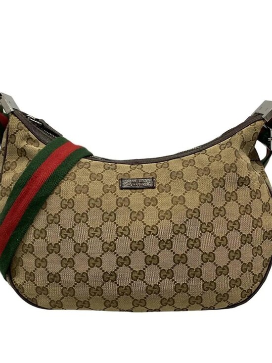 Gucci Handbags - GUCCI GG Pattern, Shelly (Web) Beige Dark Brown Multi Jacquard Leathe